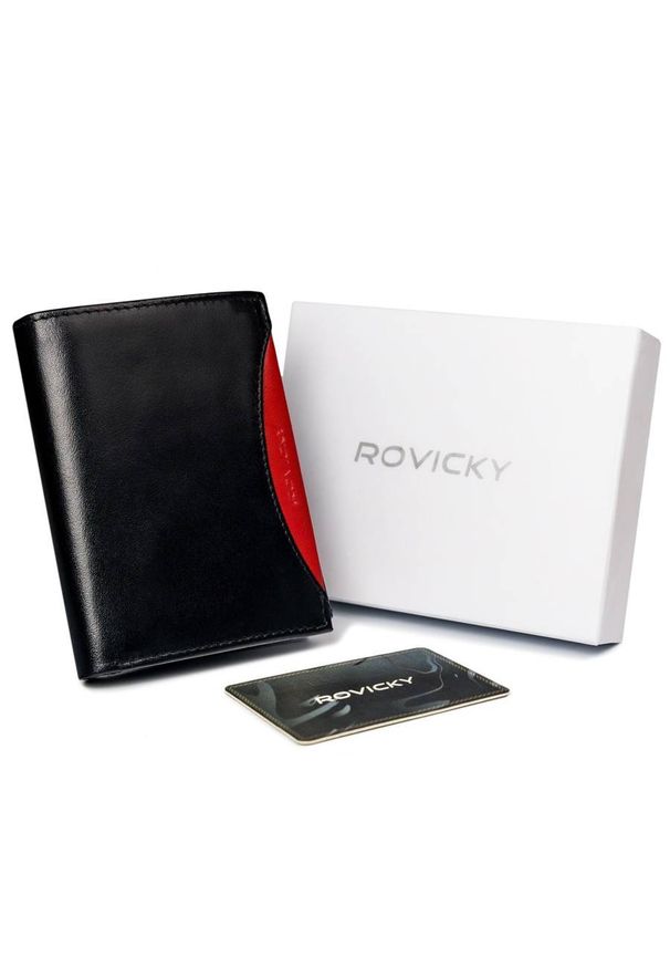 ROVICKY - Portfel męski czarny z czerwoną wstawką Rovicky 1537-03-BOR-1225 BLA. Kolor: czerwony, czarny, wielokolorowy. Materiał: skóra