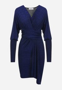 Born2be - Granatowa Kopertowa Sukienka z Metaliczną Nitką Tasse. Kolor: niebieski. Materiał: tkanina. Typ sukienki: kopertowe. Styl: wizytowy. Długość: mini #3