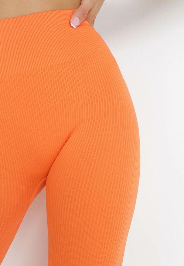 Born2be - Pomarańczowe Prążkowane Legginsy Saleen. Kolor: pomarańczowy. Materiał: prążkowany