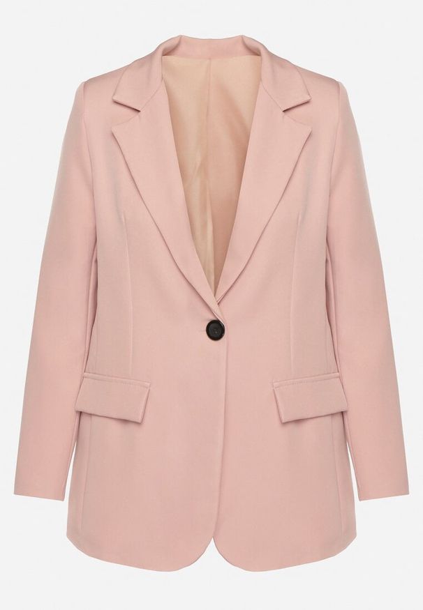 Born2be - Różowa Klasyczna Marynarka o Jednorzędowym Kroju z Imitacją Kieszeni Felzeri. Okazja: na co dzień. Kolor: różowy. Materiał: jeans. Sezon: wiosna, lato. Styl: klasyczny