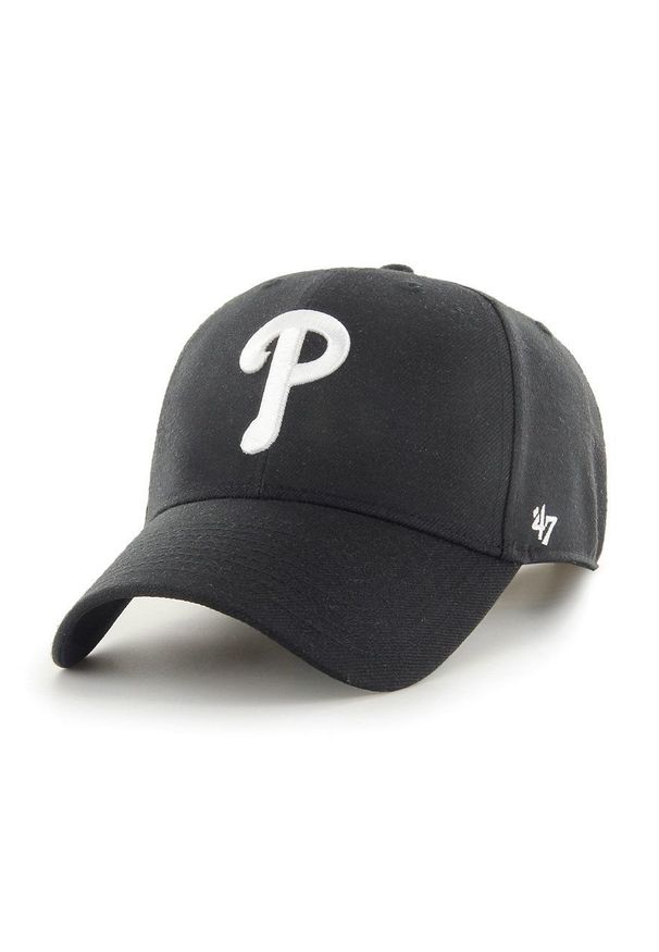 47 Brand - 47brand Czapka MLB Philadelphia Phillies kolor czarny z aplikacją. Kolor: czarny. Wzór: aplikacja