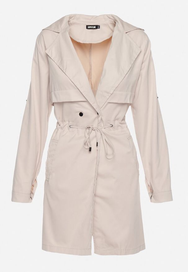Born2be - Beżowa Kurtka Parka z Klasycznym Kołnierzem Ściągana w Pasie Troczkiem Revapia. Okazja: na randkę, do pracy, na spacer. Kolor: beżowy. Styl: klasyczny
