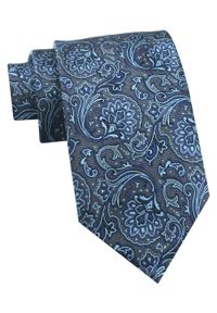 Krawat Męski - Chattier - Szary z Niebieskim, Duże Kwiaty. Kolor: niebieski. Materiał: tkanina. Wzór: kwiaty. Styl: klasyczny, wizytowy, elegancki