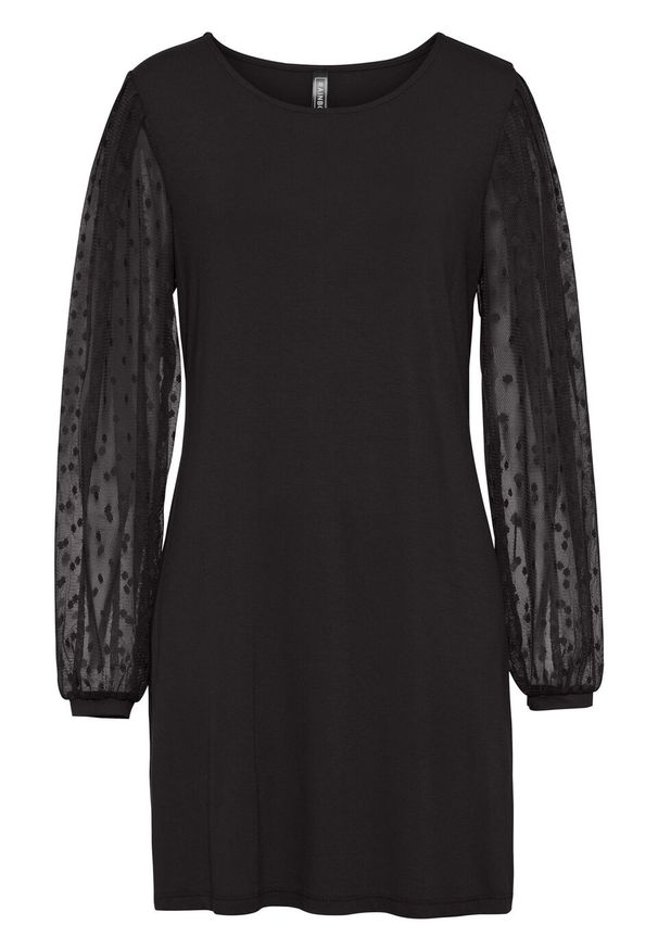 Sukienka shirtowa bonprix czarny. Kolor: czarny. Materiał: wiskoza, koronka, materiał, elastan, poliester