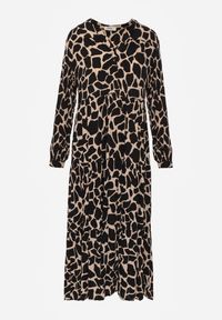 Renee - Czarno-Beżowa Sukienka Metestra. Kolor: beżowy. Długość rękawa: długi rękaw. Wzór: nadruk. Styl: klasyczny #5