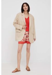 Sisley szorty damskie kolor czerwony wzorzyste high waist. Stan: podwyższony. Kolor: czerwony. Materiał: tkanina #3