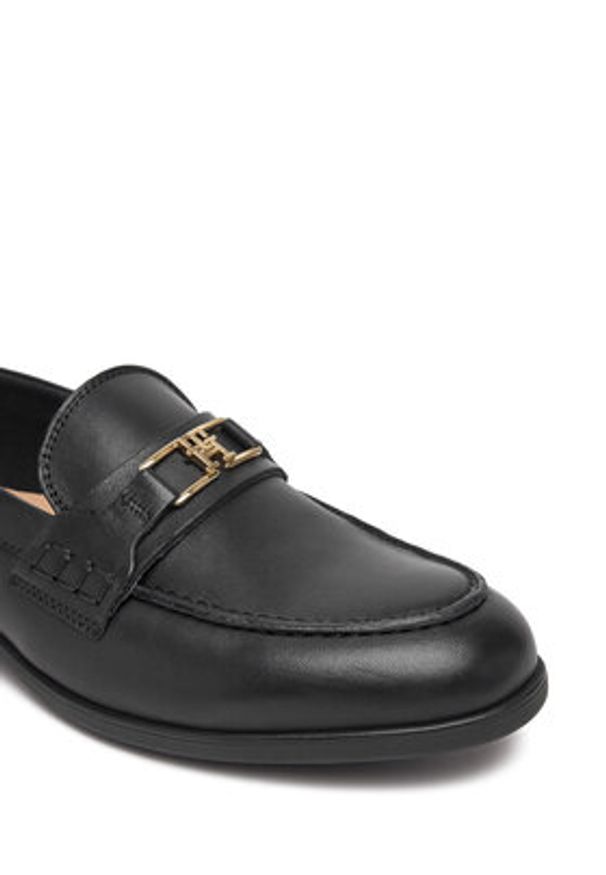 TOMMY HILFIGER - Tommy Hilfiger Loafersy Th Logo Leather Loafer FW0FW08705 Czarny. Kolor: czarny. Materiał: skóra