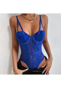 Intica - Body z haftem na romantyczne wieczory Tabatha. Kolor: niebieski. Materiał: materiał. Wzór: haft