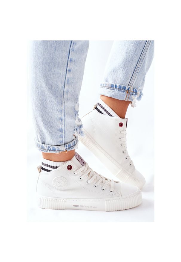 Trampki Damskie Cross Jeans Wysokie Białe II2R4022. Kolor: biały. Materiał: skóra ekologiczna. Styl: elegancki
