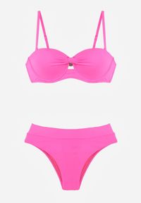Born2be - Fuksjowe Dwuczęściowe Bikini Na Plażę i Basen z Odpinanymi Ramiączkami i Ozdobnym Wycięciem Urilienne. Kolekcja: plus size. Kolor: różowy. Długość: długie #2