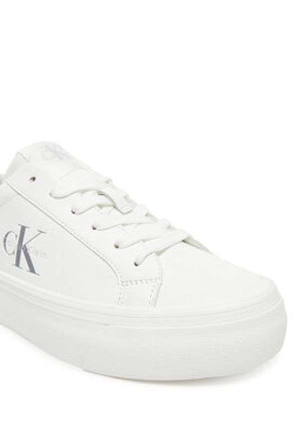 Calvin Klein Jeans Sneakersy Vulc Flatf Lth Silver Logo Tag YW0YW01877 Biały. Kolor: biały. Materiał: skóra