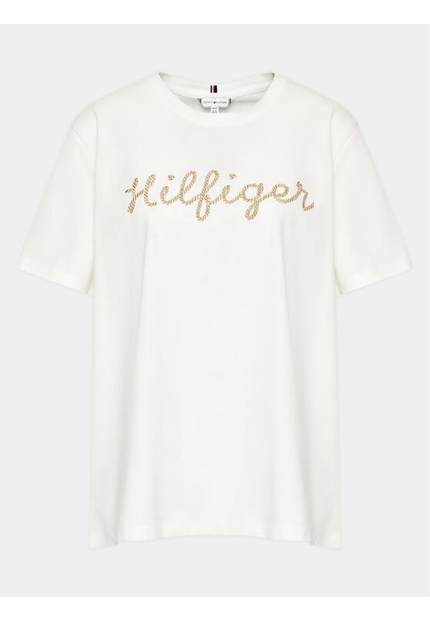 Tommy Hilfiger Curve T-Shirt Gold WW0WW39275 Écru Regular Fit. Materiał: bawełna