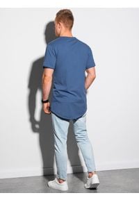 Ombre Clothing - T-shirt męski bawełniany S1378 - granatowy - XXL. Kolor: niebieski. Materiał: bawełna