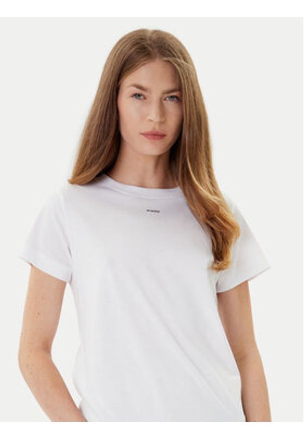 Pinko - PINKO T-Shirt Basico 100373 A2RE Biały Regular Fit. Kolor: biały. Materiał: bawełna