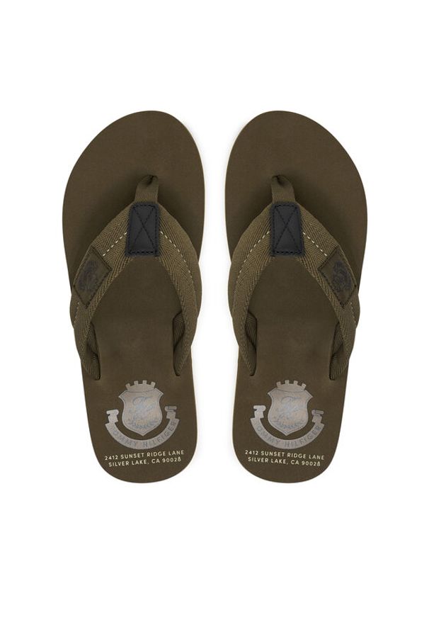 TOMMY HILFIGER - Tommy Hilfiger Japonki Patch Hilfiger Beach Sandal FM0FM05804 Zielony. Kolor: zielony. Materiał: materiał