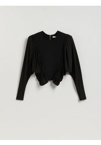 Reserved - Bluzka z poduszkami na ramionach - czarny. Kolor: czarny. Materiał: tkanina