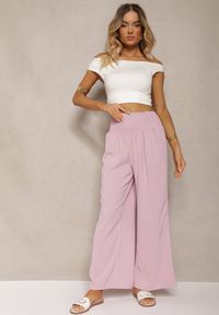 Renee - Różowe Spodnie Kuloty High Waist z Gumką w Talii Lipadre. Stan: podwyższony. Kolor: różowy. Długość: krótkie #4