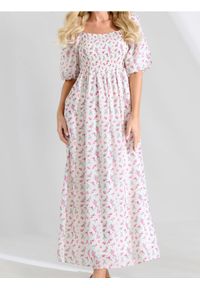 Sinsay - Sukienka maxi w kwiaty z bufiastymi rękawami - wielobarwny. Wzór: kwiaty. Długość: maxi