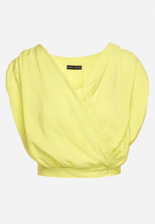 Born2be - Żółty Top z Wiskozy z Kopertowym Dekoltem z Ukrytym Suwakiem z Boku Birilla. Okazja: na co dzień. Kolor: żółty. Materiał: wiskoza. Styl: casual