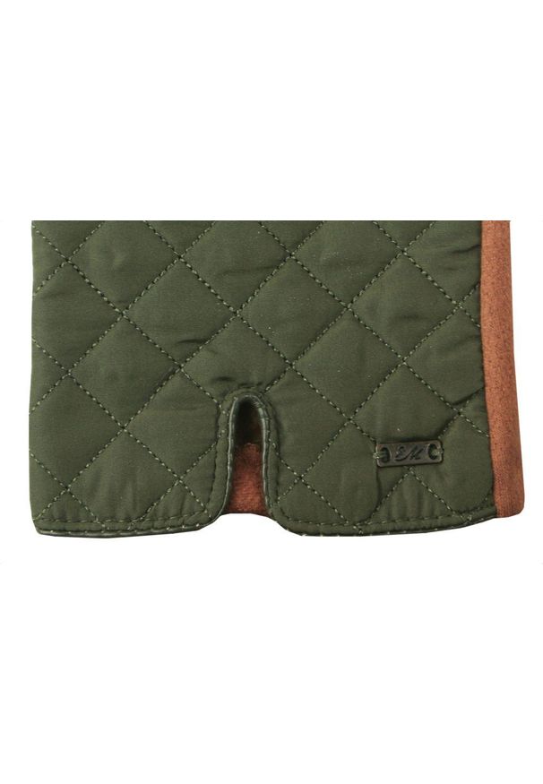 EM Men's Accessories - Eleganckie Pikowane Rękawiczki Męskie - Zieleń i Jasny Brąz. Kolor: brązowy. Materiał: poliester, bawełna. Wzór: aplikacja. Sezon: zima, jesień. Styl: elegancki