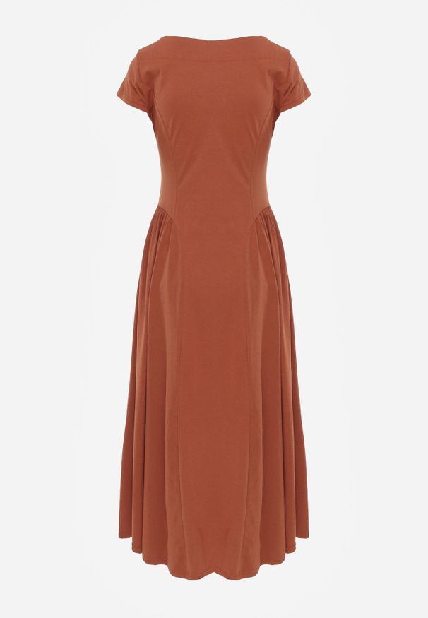 Born2be - Czerwona Wiskozowa Sukienka Taliowana z Przeszyciami Perusa. Okazja: na co dzień. Kolor: czerwony. Materiał: wiskoza. Typ sukienki: proste. Styl: elegancki, casual