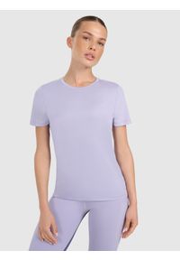 4f - 4F Koszulka treningowa regular szybkoschnąca damska - niebieska L. Kolor: niebieski. Materiał: poliester, włókno, materiał, elastan. Długość rękawa: krótki rękaw. Długość: krótkie. Wzór: gładki, ze splotem. Sport: fitness #1