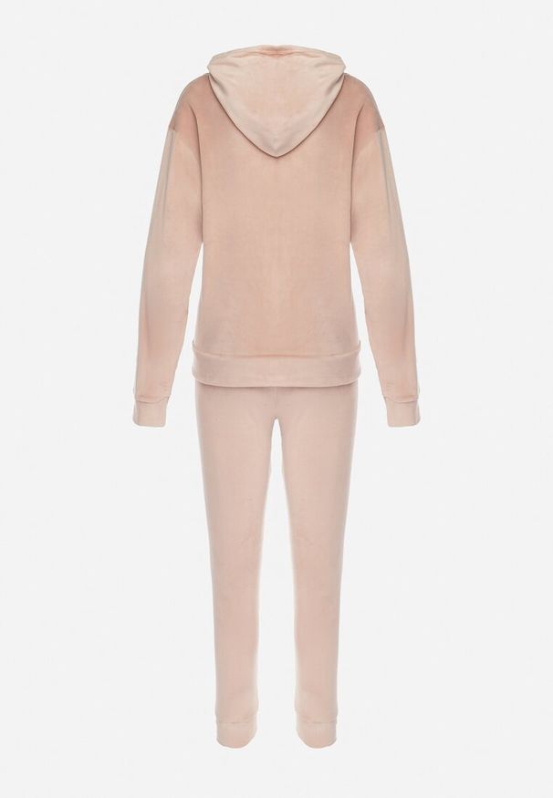 Born2be - Jasnoróżowy Komplet Dresowy z Welurowej Dzianiny z Bluzą i Spodniami Ariliv. Kolor: różowy. Materiał: dresówka, dzianina, welur