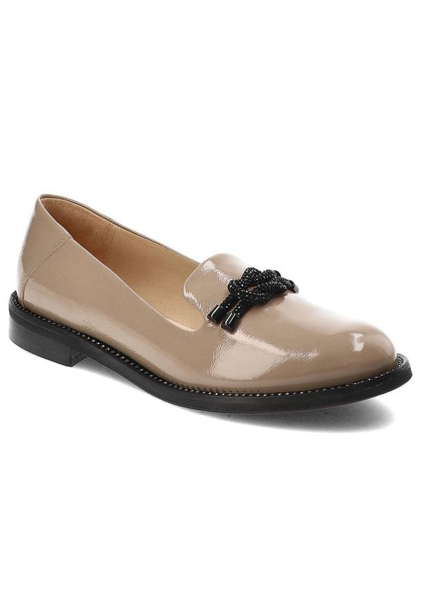 Beżowe Mokasyny Armodo Modne Buty Damskie. Okazja: do pracy. Kolor: beżowy. Materiał: skóra. Obcas: na obcasie. Styl: klasyczny, elegancki. Wysokość obcasa: niski