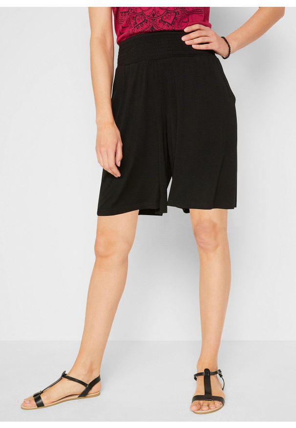 bonprix - Szerokie bermudy z dżerseju z mieszanki wiskozy. Kolor: czarny. Materiał: jersey, wiskoza