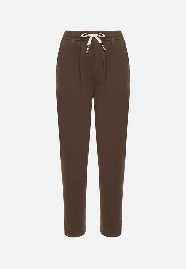 Born2be - Brązowe Spodnie Bawełniane w Stylu Mom Fit ze Sznurkiem Adenelle. Okazja: na co dzień. Kolor: brązowy. Materiał: bawełna. Styl: casual