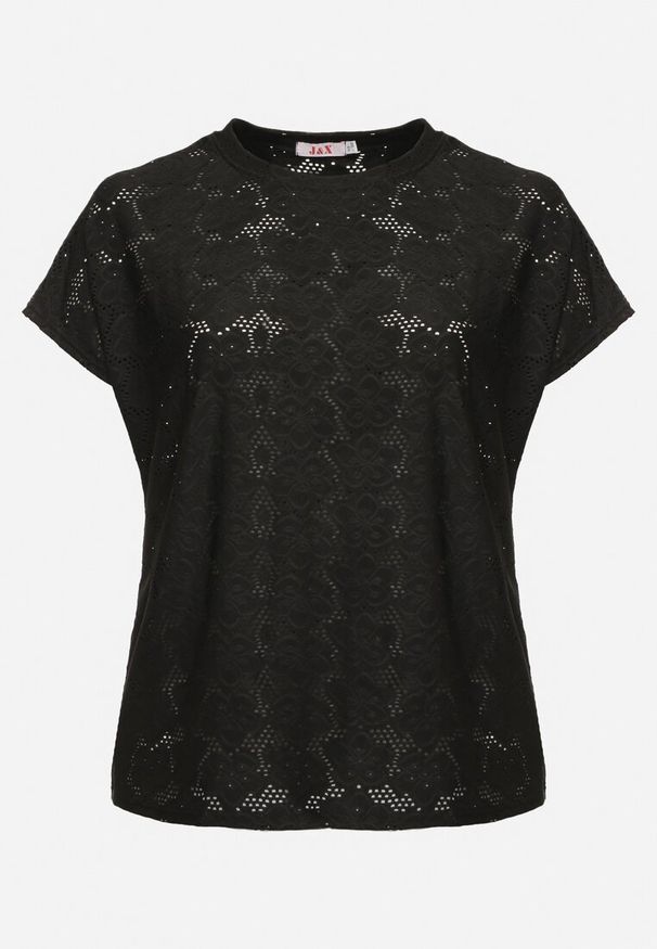 Born2be - Czarna Ażurowa Bluzka z Bawełną Clavienne. Okazja: na co dzień. Kolekcja: plus size. Kolor: czarny. Materiał: bawełna. Długość rękawa: krótki rękaw. Długość: krótkie. Wzór: ażurowy. Styl: elegancki, casual