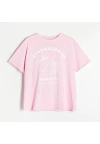 Reserved - Bawełniany t-shirt z efektem sprania - Różowy. Kolor: różowy. Materiał: bawełna #1