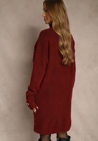 Renee - Bordowa Sukienka z Półgolfem z Dzianiny z Wiskozą i Dodatkiem Wełny Nessla. Okazja: na co dzień. Kolor: czerwony. Materiał: dzianina, wełna, wiskoza. Styl: casual, elegancki #4