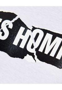 Les Hommes - LES HOMMES - Biały t-shirt z nadrukiem. Okazja: na co dzień. Kolor: biały. Materiał: jeans, bawełna. Wzór: nadruk. Styl: casual #6