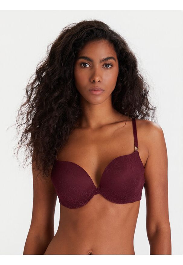 Guess Biustonosz push-up O5RC12 KCLB0 Bordowy. Kolor: czerwony. Materiał: syntetyk. Rodzaj stanika: push-up