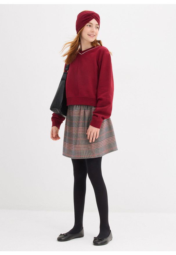 bonprix - Bluza z czystej bawełny organicznej. Typ kołnierza: dekolt w serek. Kolor: czerwony. Materiał: bawełna