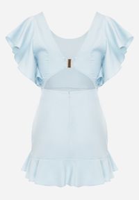 Born2be - Niebieska Sukienka Bessette. Typ kołnierza: kołnierz z falbankami. Kolor: niebieski. Długość rękawa: krótki rękaw. Wzór: aplikacja. Typ sukienki: dopasowane. Styl: wizytowy. Długość: mini #8