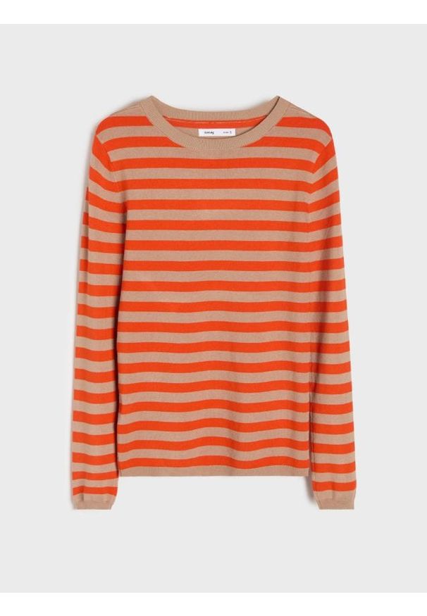 Sinsay - Wiskozowy sweter w paski - pomarańczowy. Kolor: pomarańczowy. Materiał: wiskoza. Wzór: paski