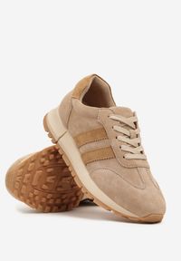 Born2be - Beżowe Skórzane Sneakersy z Ozdobnymi Paskami Felindda. Okazja: na co dzień. Zapięcie: pasek. Kolor: beżowy. Materiał: skóra #6