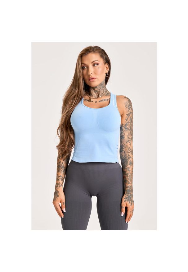 GYM GLAMOUR - Stanik fitness cardio damski Gym Glamour compress long baby. Kolor: niebieski. Sport: fitness