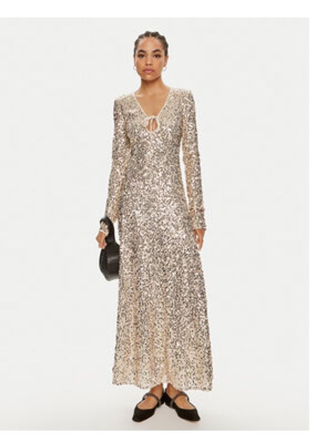 ROTATE Sukienka wieczorowa Sienna 1126261531 Złoty Slim Fit. Kolor: złoty. Materiał: syntetyk. Styl: wizytowy