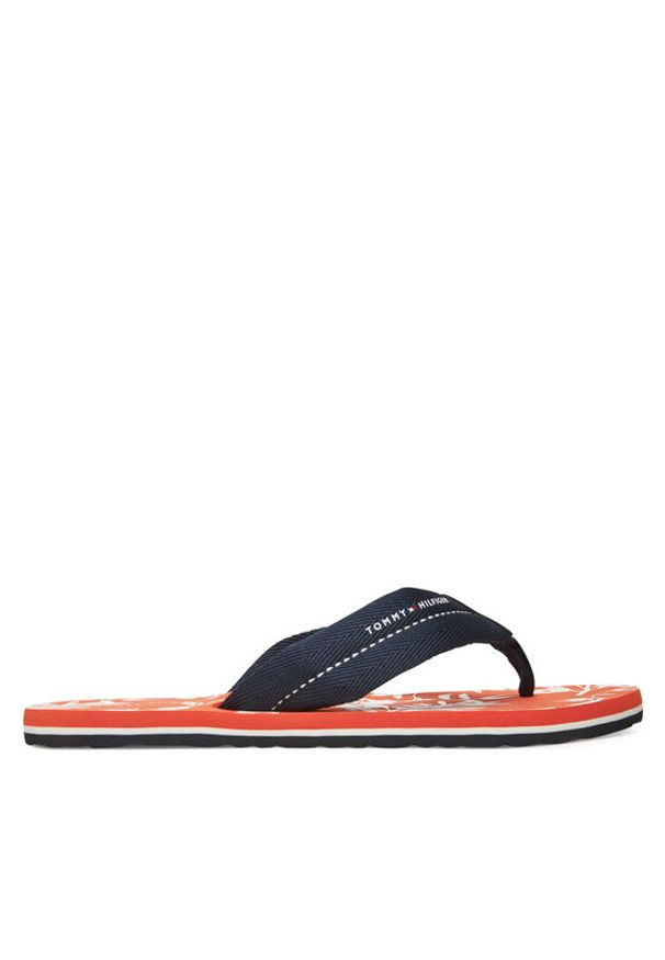 TOMMY HILFIGER - Tommy Hilfiger Japonki Hilfiger Flw Print Beach Sandal FM0FM05507 Granatowy. Kolor: niebieski. Materiał: materiał. Wzór: nadruk