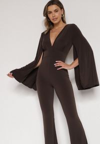 Born2be - Brązowy Długi Kombinezon z Szerokimi Rękawami i Odkrytymi Plecami Dasima. Okazja: na imprezę. Kolor: brązowy. Długość: długie. Styl: klasyczny, elegancki #5