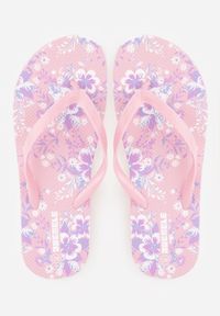 Renee - Różowe Japonki Basenowe z Ozdobną Wkładką w Kwiaty Metone. Okazja: na co dzień. Kolor: różowy. Wzór: kwiaty. Sezon: lato. Styl: wakacyjny, casual #2