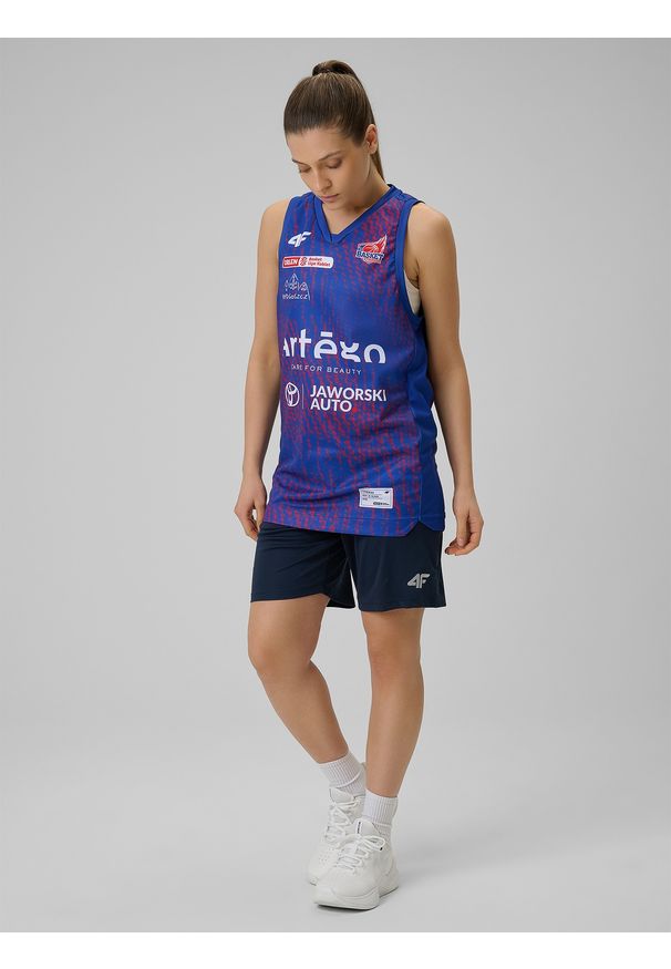 4f - 4F Koszulka meczowa replika wyjazdowa z sezonu 2025/26 damska 4F x KS Basket 25 Bydgoszcz - granatowa L. Kolor: niebieski. Materiał: materiał. Wzór: nadruk. Sport: fitness, bieganie