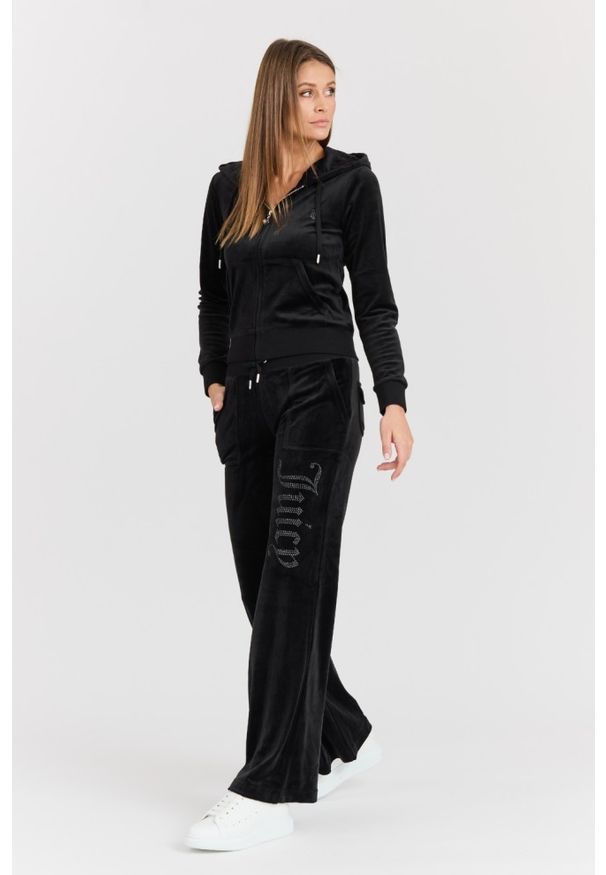 Juicy Couture - JUICY COUTURE Czarne damskie dresowe spodnie Layla Jewelled Low Rise Pant, Rozmiar XS. Kolor: czarny. Materiał: dresówka