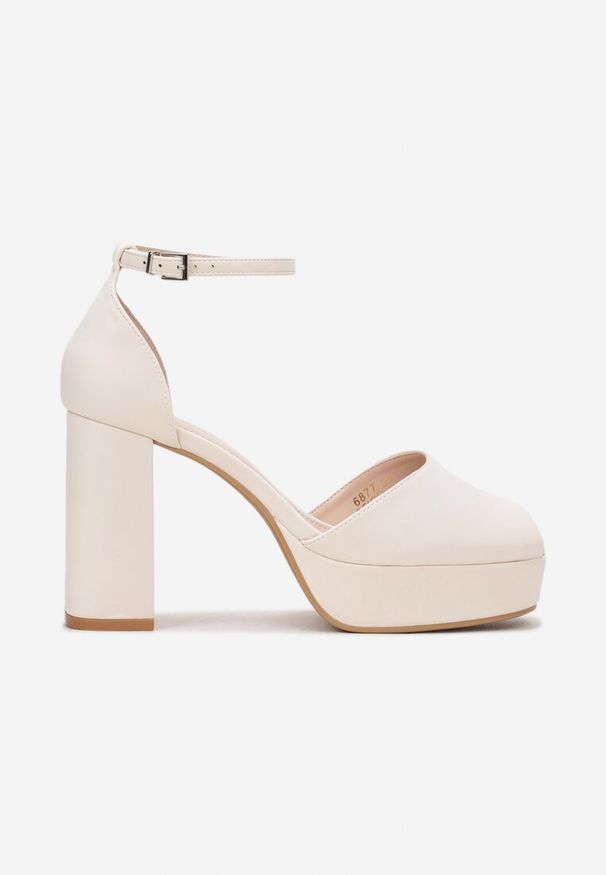 Renee - Beżowe Sandały Peep Toe Na Wysokim Słupku i Platformie Melanish. Nosek buta: otwarty. Zapięcie: pasek. Kolor: beżowy. Obcas: na platformie