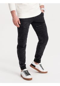 Ombre Clothing - Spodnie męskie marmurkowe JOGGERY z przeszyciami - czarne V4 - Rozmiar: L. Kolor: czarny. Materiał: poliester, bawełna, jeans #1