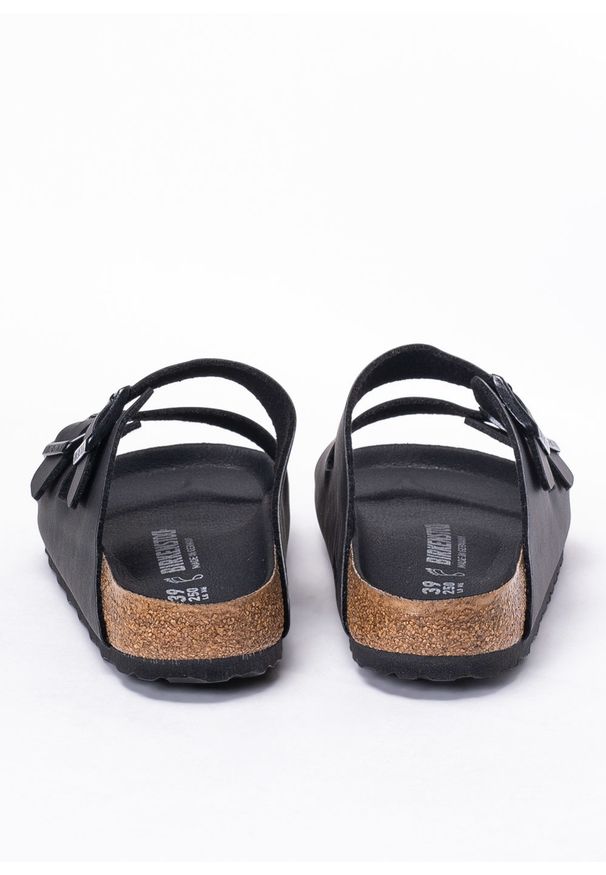 Klapki unisex czarne Birkenstock Arizona BF. Okazja: na co dzień. Kolor: czarny. Materiał: materiał. Wzór: paski. Styl: elegancki, klasyczny, casual