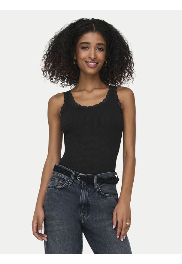 only - ONLY Top Sara 15345994 Czarny Slim Fit. Kolor: czarny. Materiał: bawełna